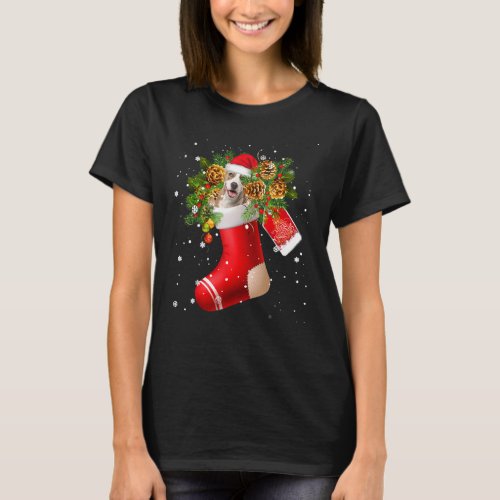Santa American Staffy In Christmas Sock Pajama T_Shirt