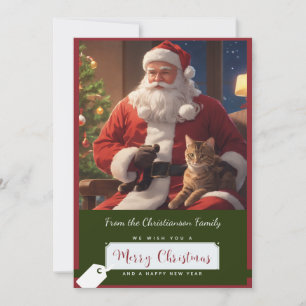 Santa & an adorable kitty cat holiday card