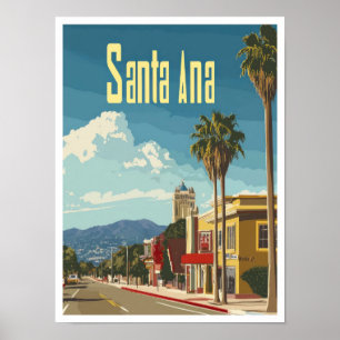 Santa Ana California Vintage Travel Illustration Poster