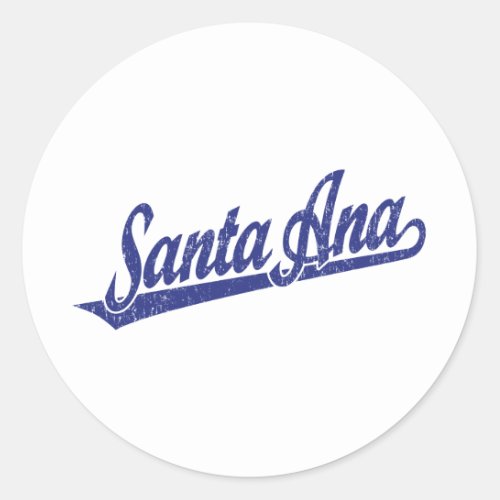 Santa Ana script logo in blue distressed Classic Round Sticker