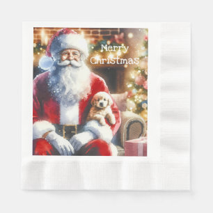 Santa and a Puppy Vintage Christmas Napkins