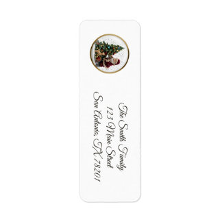 Santa and adorable Puppy Christmas Tree Design Label