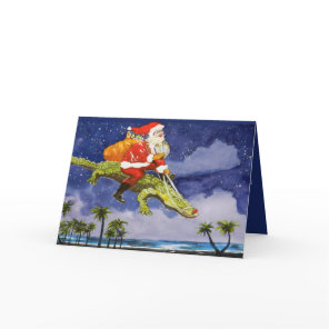Santa and Alligator Folded Holiday Card