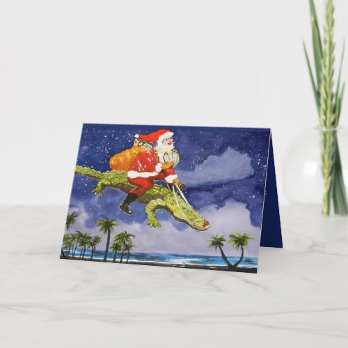 Santa and Alligator Folded Holiday Card