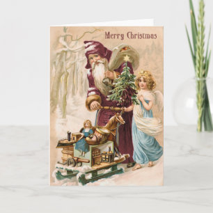 Santa and Angel Vintage Christmas Card