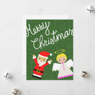 Santa and Angel wishing you a merry christmas Holiday Card