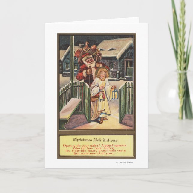 Santa and Angel with Lantern Holiday Card (Front)