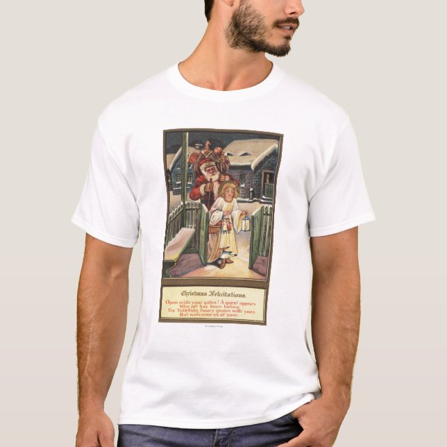 Santa and Angel with Lantern T-Shirt (Front)
