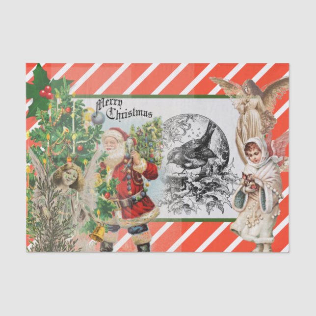 SANTA AND ANGELS RED STRIPED Tissue Paper (Front)