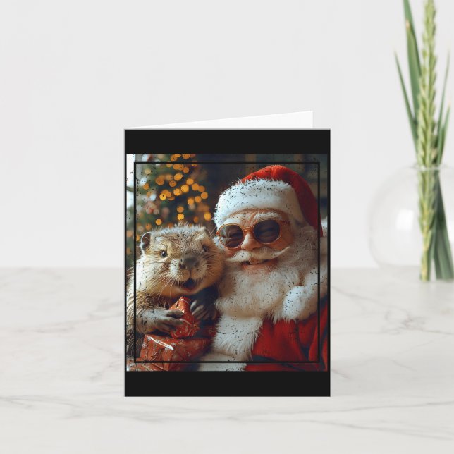 Santa And Beaver Selfie Funny Christmas Design  Card (Front)