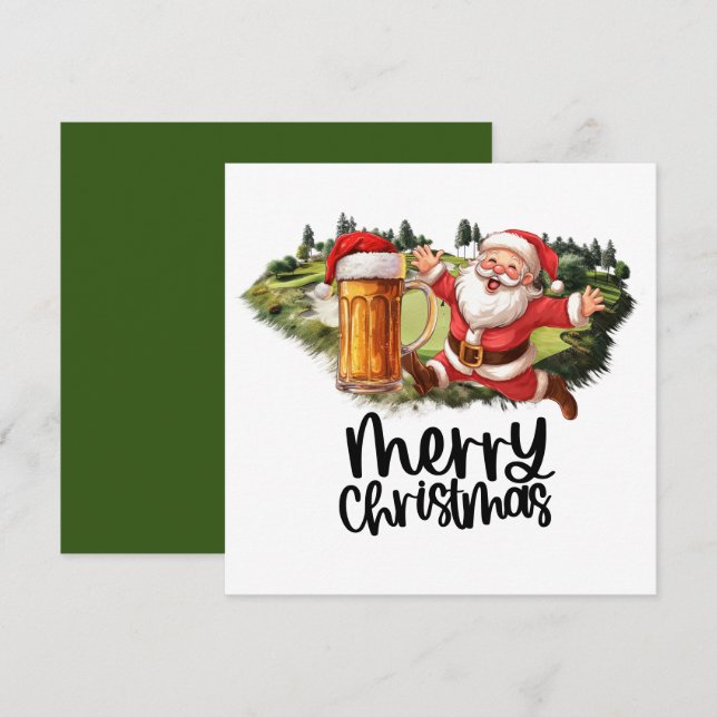 Santa and Beer for Christmas Funny Golfer  Holiday Card (Front/Back)