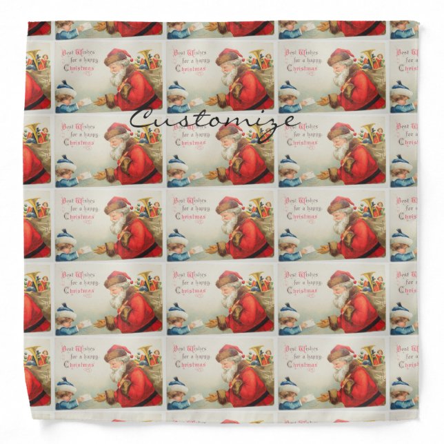 Santa and boy vintage nostalgia Christmas Bandana (Front)