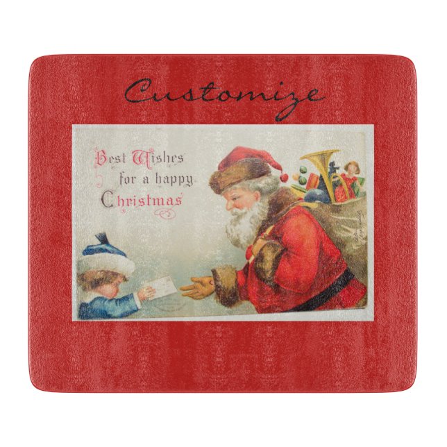 Santa and boy vintage nostalgia Christmas Cutting Board (Front)