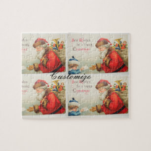 Santa and boy vintage nostalgia Christmas Jigsaw Puzzle