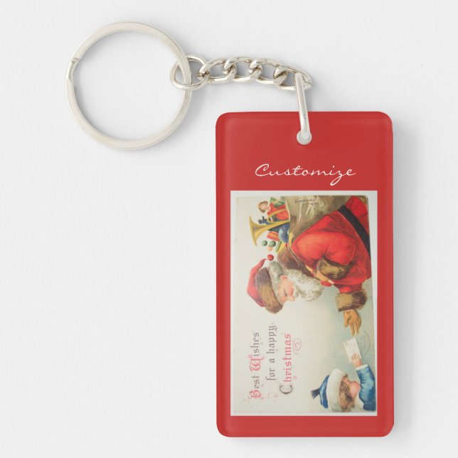 Santa and boy vintage nostalgia Christmas Keychain (Front)