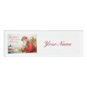Santa and boy vintage nostalgia Christmas Name Tag
