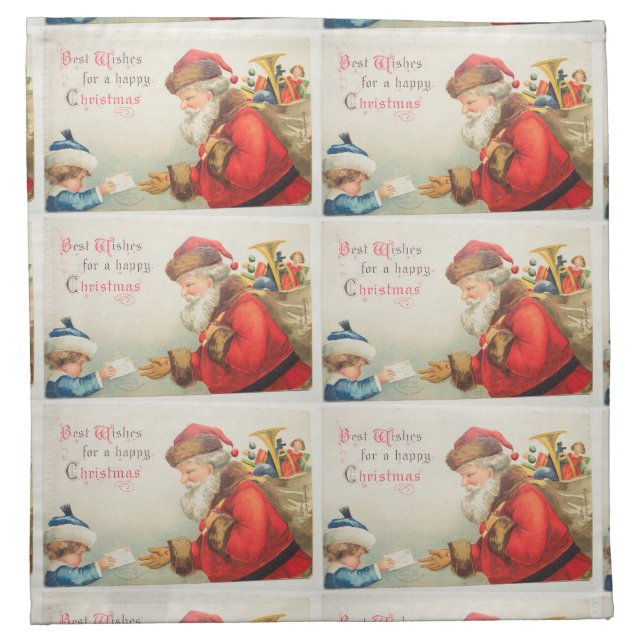 Santa and boy vintage nostalgia Christmas Napkin (Front)