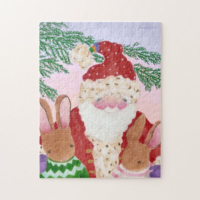 Santa and bunnies at sunset puzzle (Vertical)