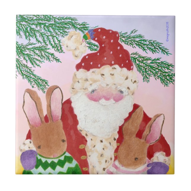 Santa and bunnies at sunset tile (Front)