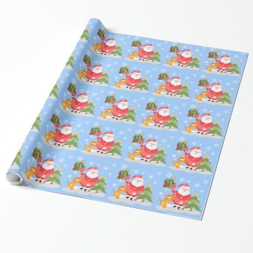 Santa and Cat Christmas Wrapping Paper | Zazzle