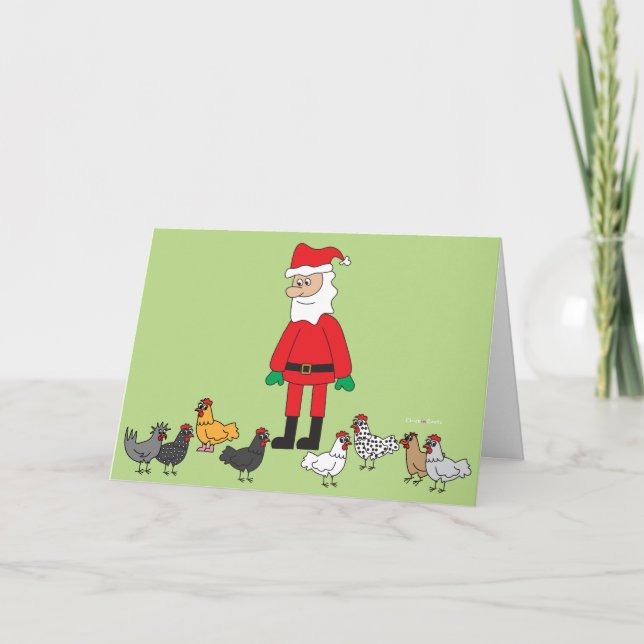 Santa and Chickens Holiday Card (Front)