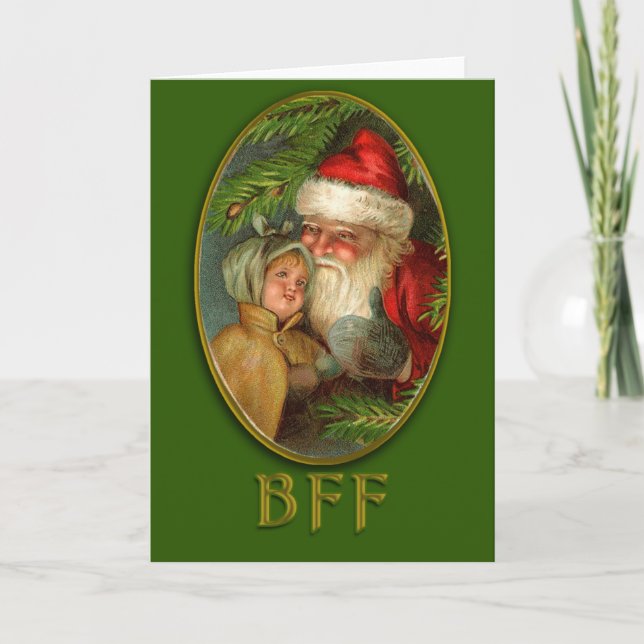 Santa and Child BFF Vintage Art Christmas Cards (Front)