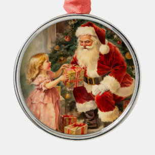 Santa and Child Vintage Metal Ornament