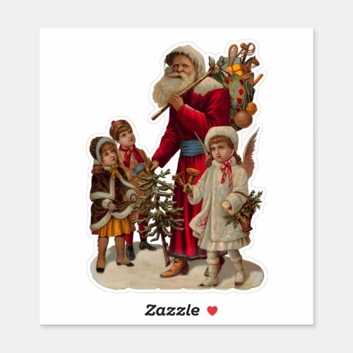 Santa and Children vintage Sticker