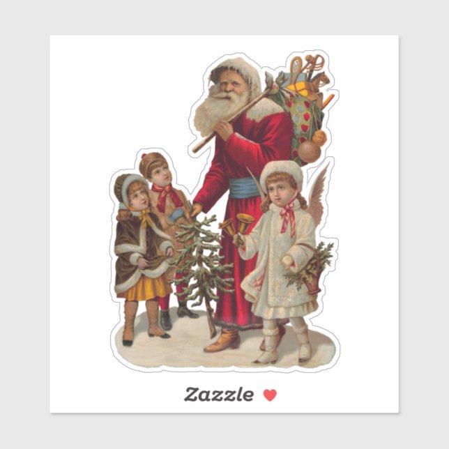 Santa and Children, vintage, Sticker (Sheet)