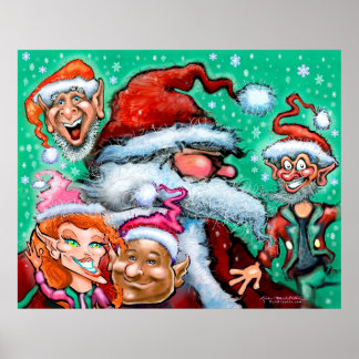 Santa and Christmas Elves Poster