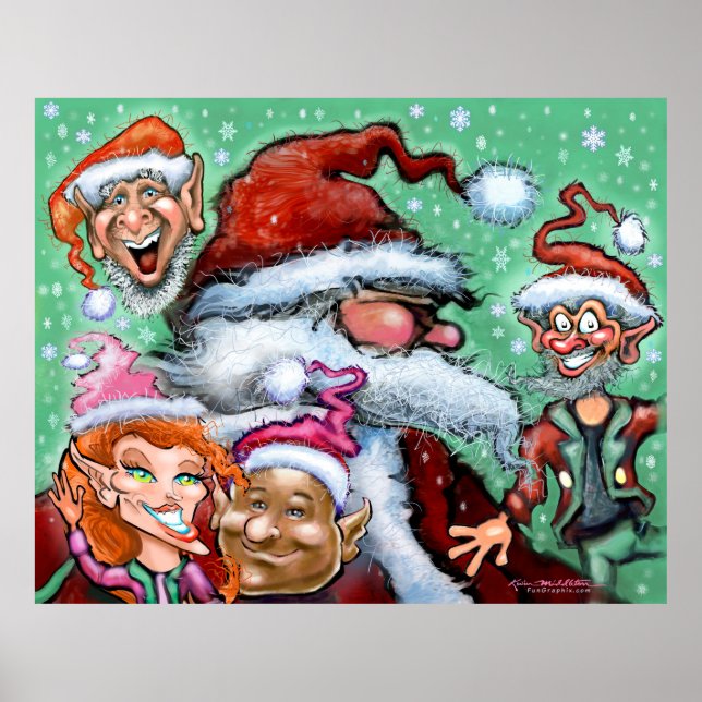Santa and Christmas Elves Poster (Front)