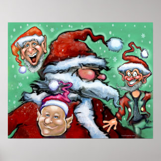 Santa and Christmas Elves Poster