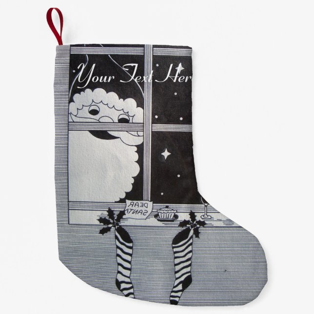 Santa and christmas stockings black and white (Front)