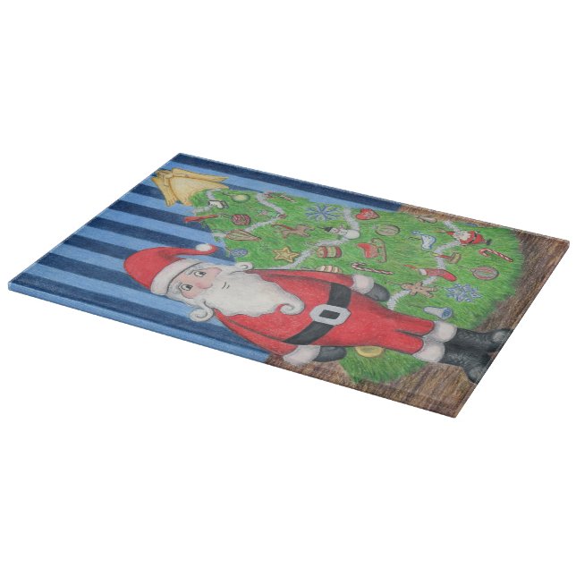 Santa and Christmas Tree Glass Cutting Board (Corner)