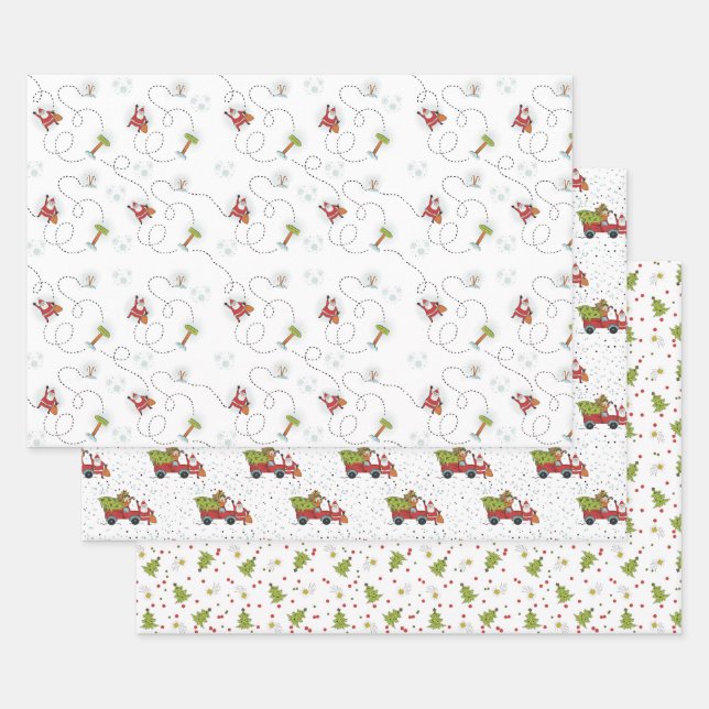 Santa and Christmas Tree Wrapping Paper Sheets (Set)