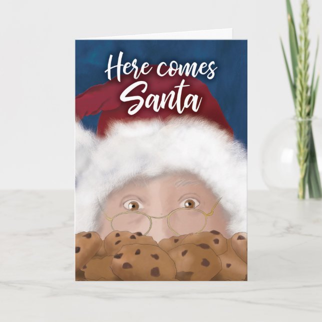 Santa and Cookies Watercolor Christmas Card (Front)