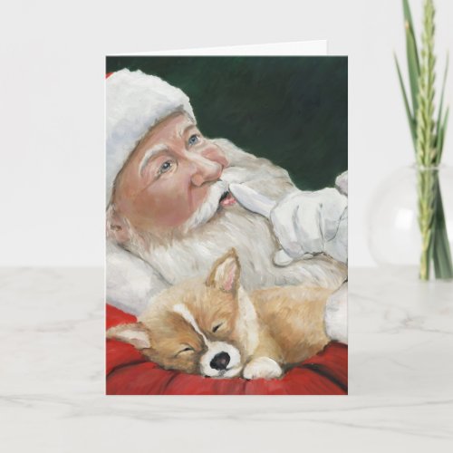 Santa and Corgi Pup Christmas Greeting Card