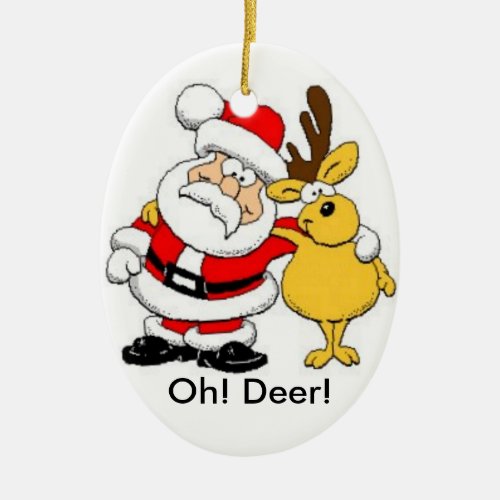 Santa and Deer Odd Couple Ornament
