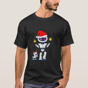 Santa And Deer Robots Funny Geeky Merry Christmas T-Shirt