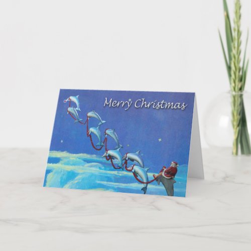 Santa and Dolphins Night Sky Christmas Card