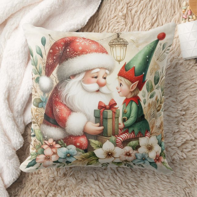 Santa And Elf 5 Throw Pillow (Blanket)