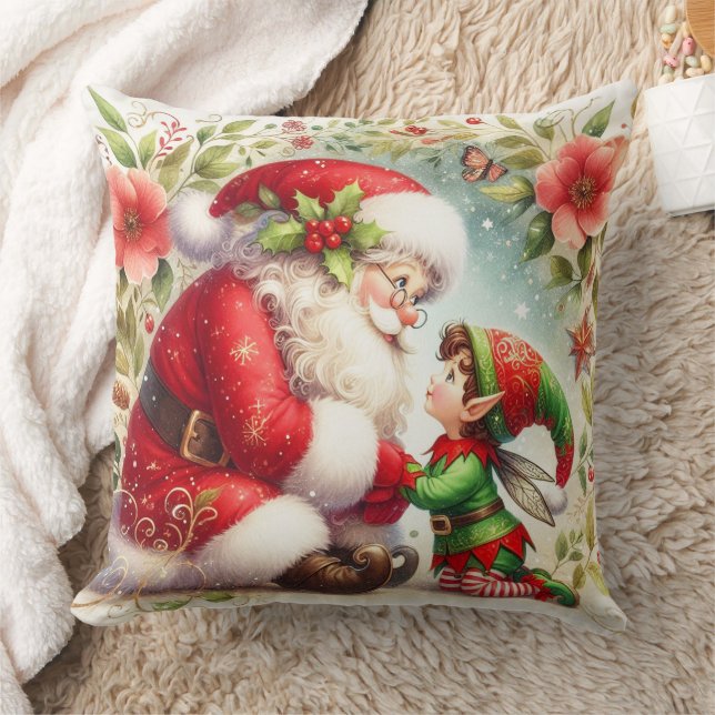 Santa And Elf 6 Throw Pillow (Blanket)