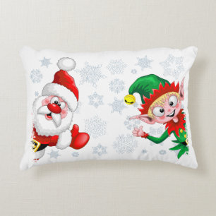 Santa and Elf Christmas Characters Thumbs Up  Accent Pillow