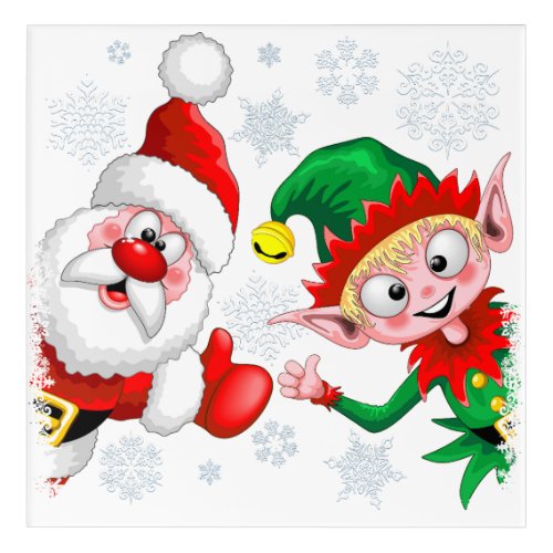 Santa and Elf Christmas Characters Thumbs Up  Acrylic Print