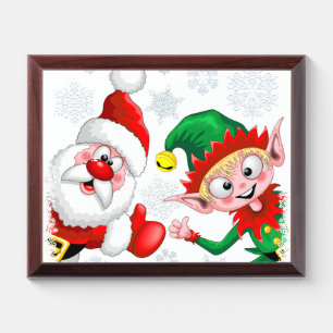 Santa and Elf Christmas Characters Thumbs Up   Award Plaque