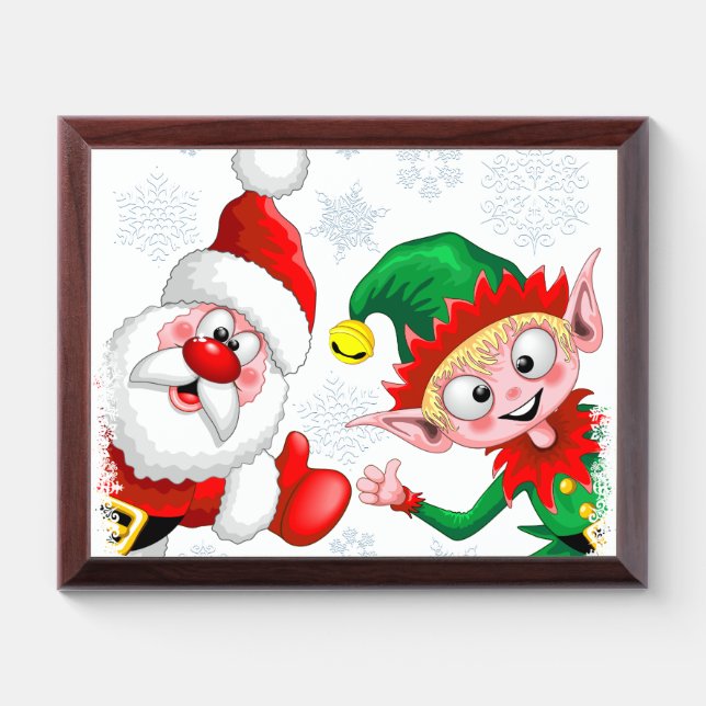 Santa and Elf Christmas Characters Thumbs Up   Award Plaque (Horizontal)