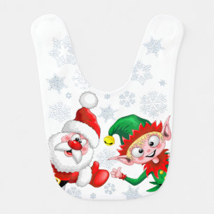 Santa and Elf Christmas Characters Thumbs Up  Baby Bib