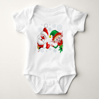 Santa and Elf Christmas Characters Thumbs Up  Baby Bodysuit