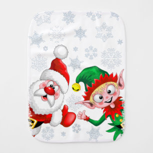 Santa and Elf Christmas Characters Thumbs Up  Baby Burp Cloth