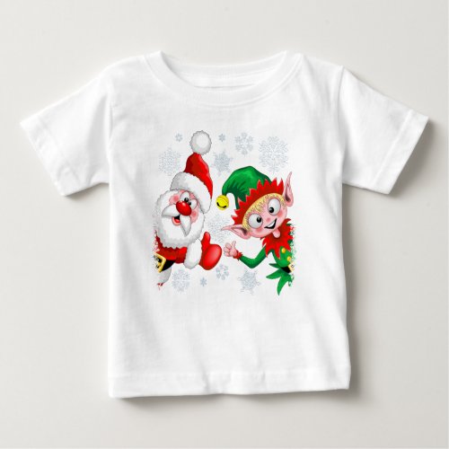 Santa and Elf Christmas Characters Thumbs Up  Baby T_Shirt